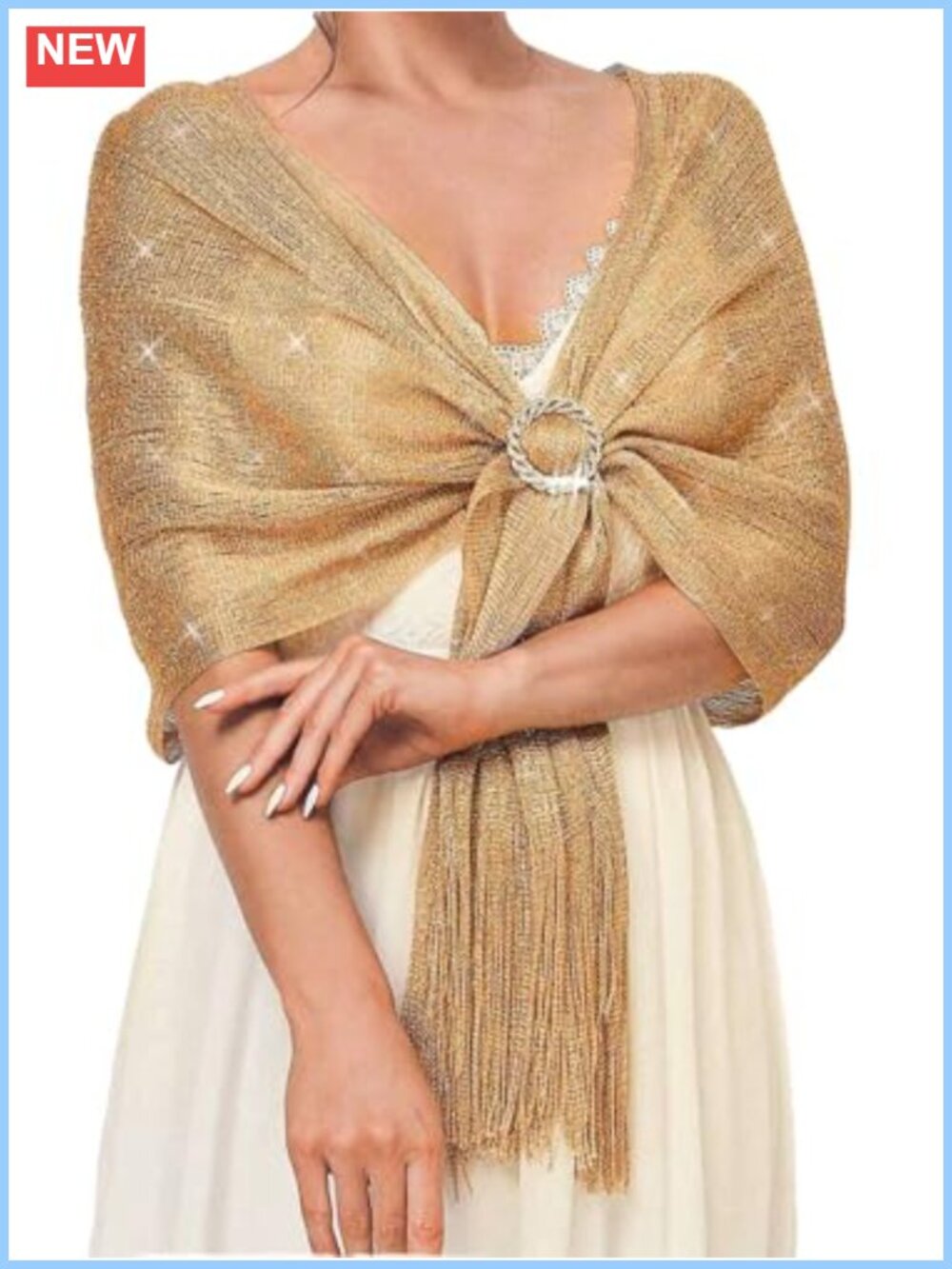 Crystal Buckle Tassel Evening Wrap Scarf Bridal Shawl Polyester